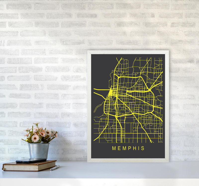 Memphis Map Neon Art Print by Pixy Paper A2 Oak Frame