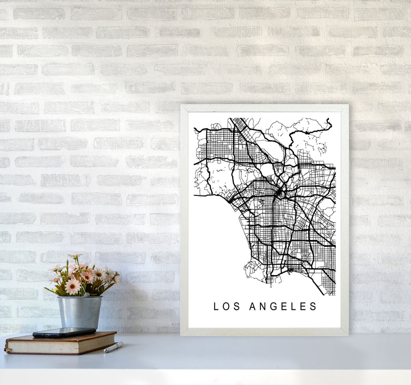 Los Angeles Map Art Print by Pixy Paper A2 Oak Frame