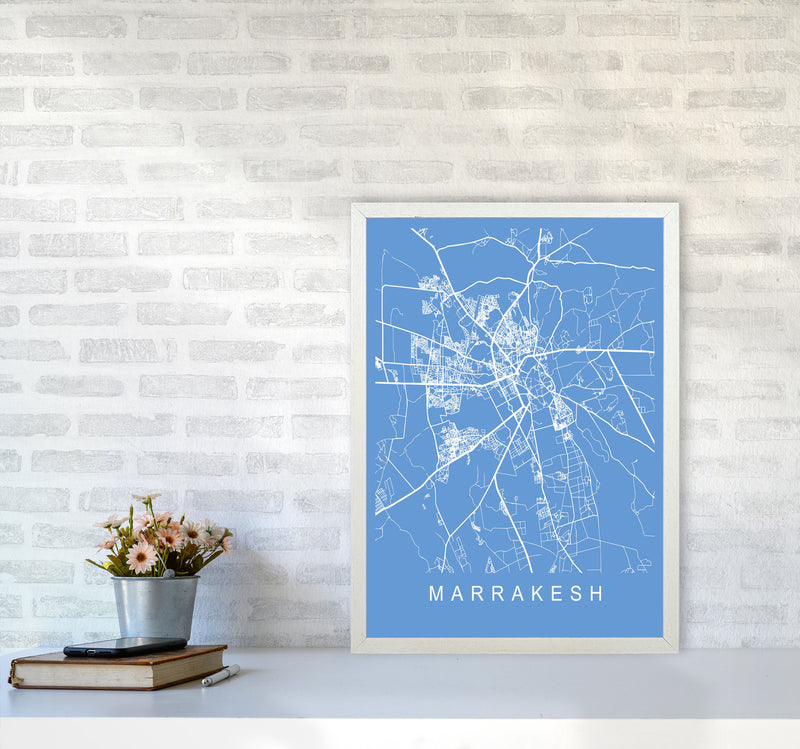Marrakesh Map Blueprint Art Print by Pixy Paper A2 Oak Frame