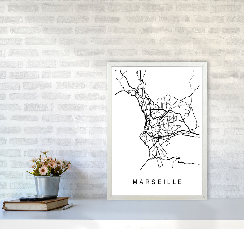 Marseille Map Art Print by Pixy Paper A2 Oak Frame