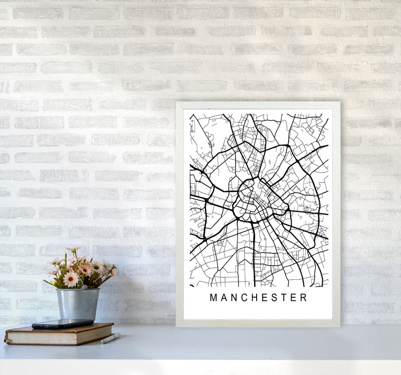 Manchester Map Art Print by Pixy Paper A2 Oak Frame