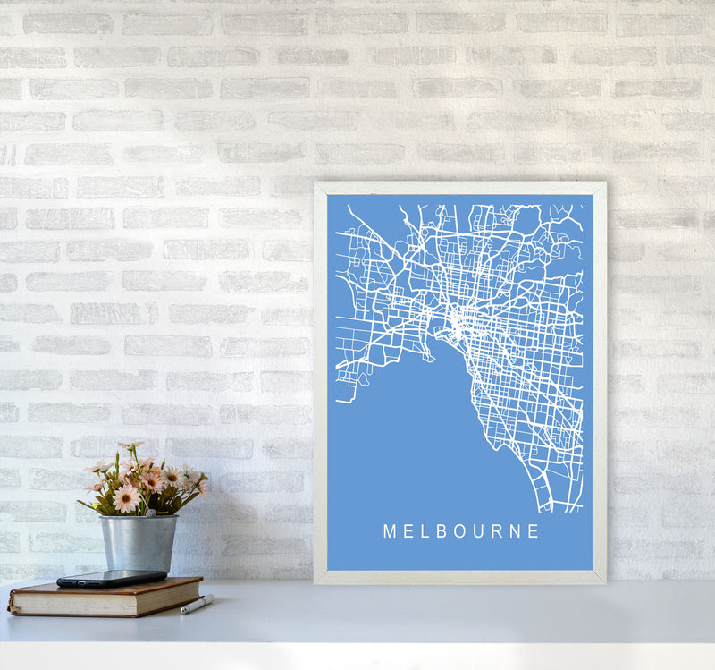 Melbourne Map Blueprint Art Print by Pixy Paper A2 Oak Frame