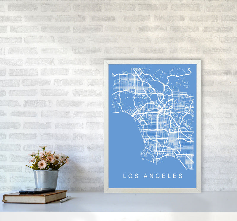 Los Angeles Map Blueprint Art Print by Pixy Paper A2 Oak Frame