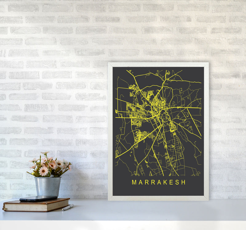 Marrakesh Map Neon Art Print by Pixy Paper A2 Oak Frame