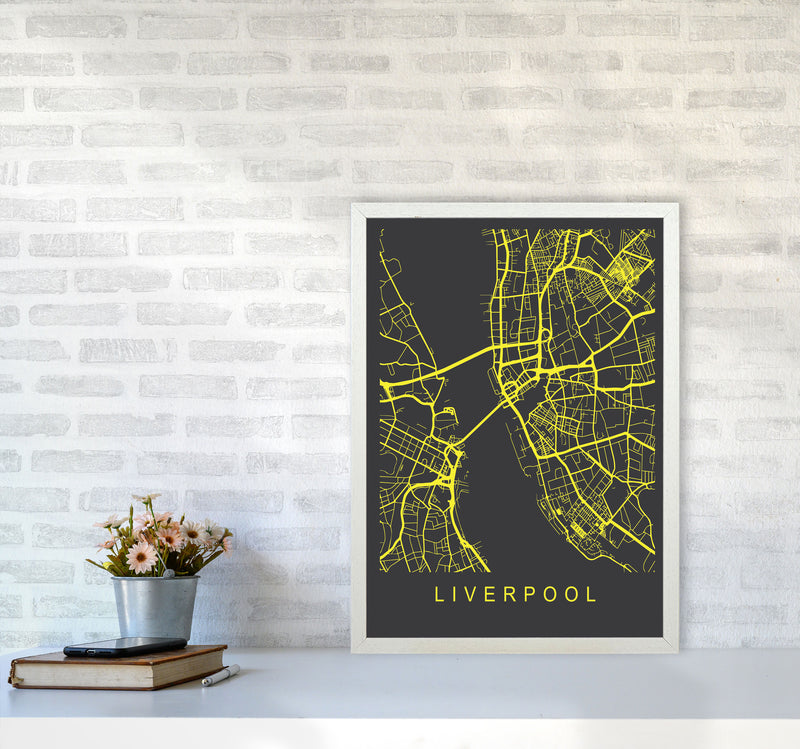 Liverpool Map Neon Art Print by Pixy Paper A2 Oak Frame