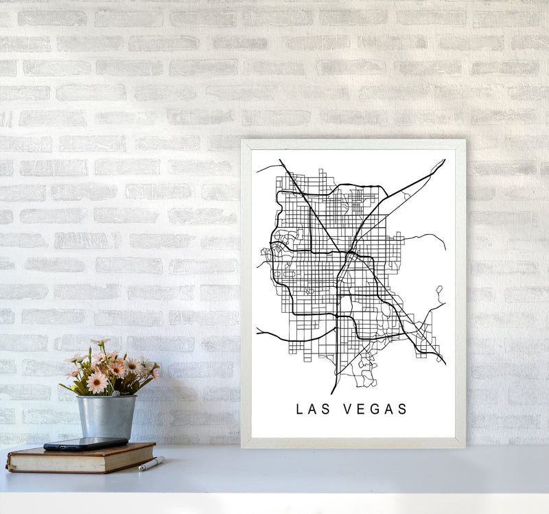 Las Vegas Map Art Print by Pixy Paper A2 Oak Frame