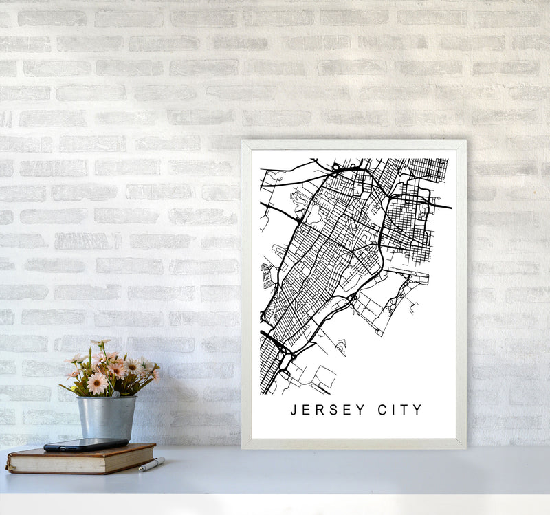 Jersey City Map Art Print by Pixy Paper A2 Oak Frame