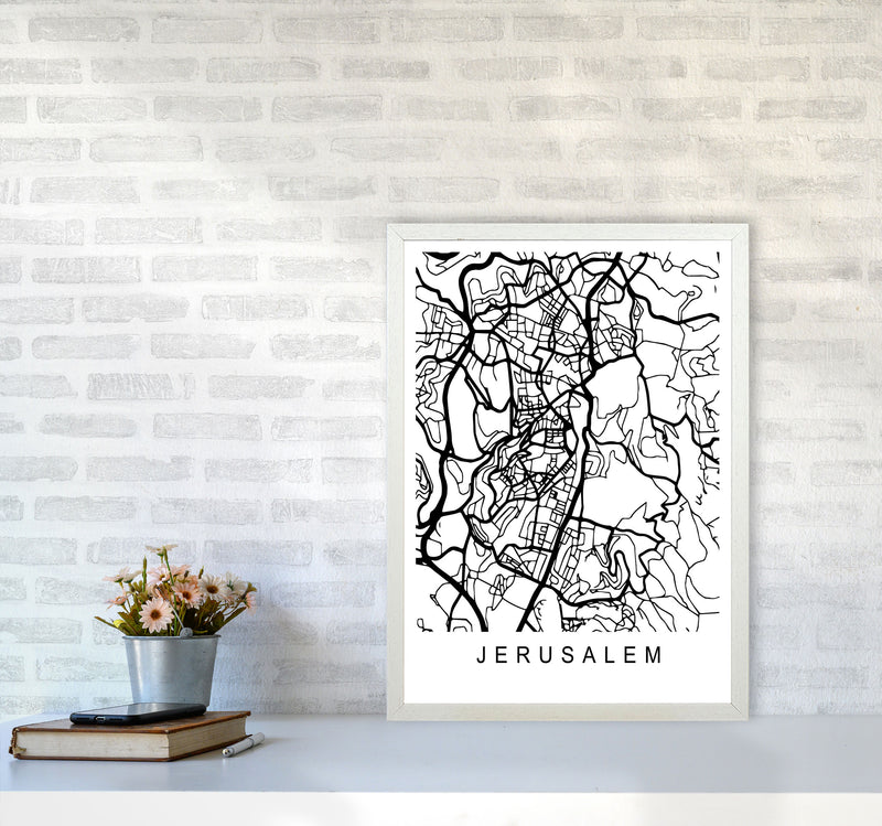 Jerusalem Map Art Print by Pixy Paper A2 Oak Frame