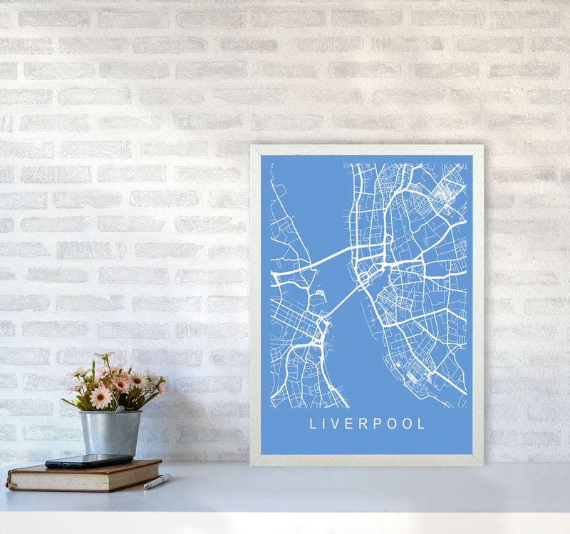 Liverpool Map Blueprint Art Print by Pixy Paper A2 Oak Frame