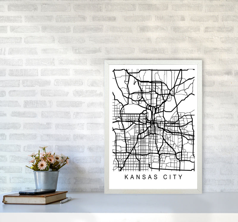 Kansas City Map Art Print by Pixy Paper A2 Oak Frame