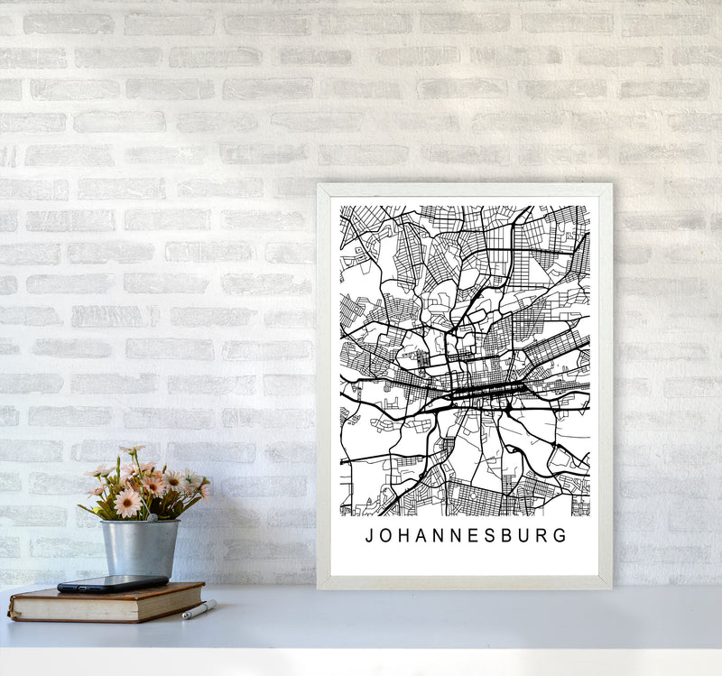 Johannesburg Map Art Print by Pixy Paper A2 Oak Frame