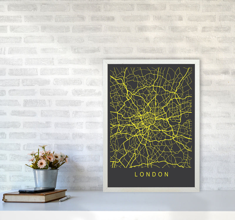 London Map Neon Art Print by Pixy Paper A2 Oak Frame