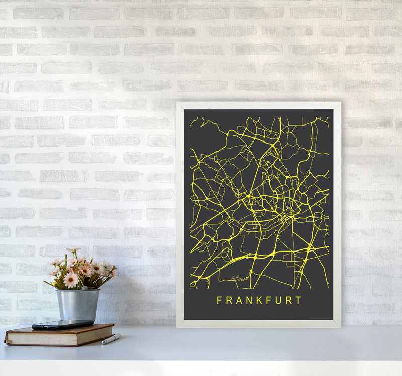 Frankfurt Map Neon Art Print by Pixy Paper A2 Oak Frame