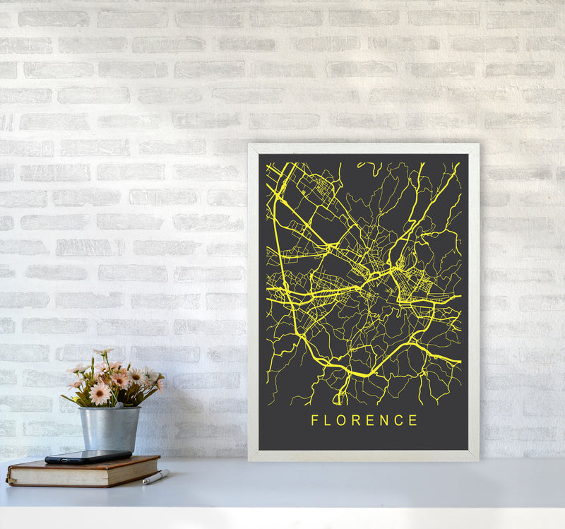 Florence Map Neon Art Print by Pixy Paper A2 Oak Frame