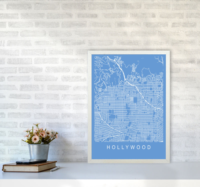 Hollywood Map Blueprint Art Print by Pixy Paper A2 Oak Frame