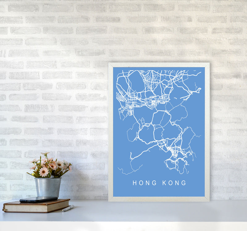 Hong Kong Map Blueprint Art Print by Pixy Paper A2 Oak Frame