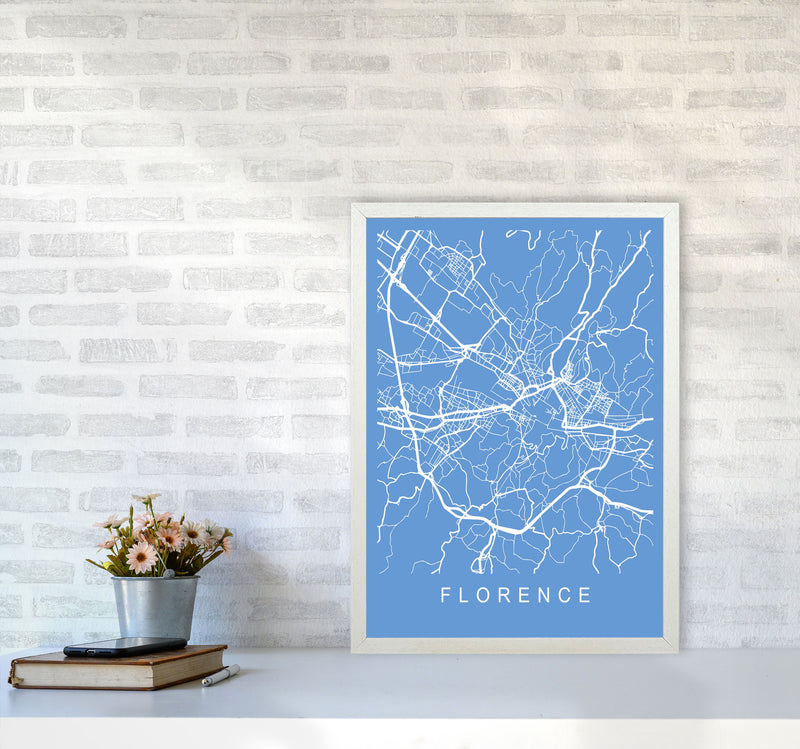 Florence Map Blueprint Art Print by Pixy Paper A2 Oak Frame