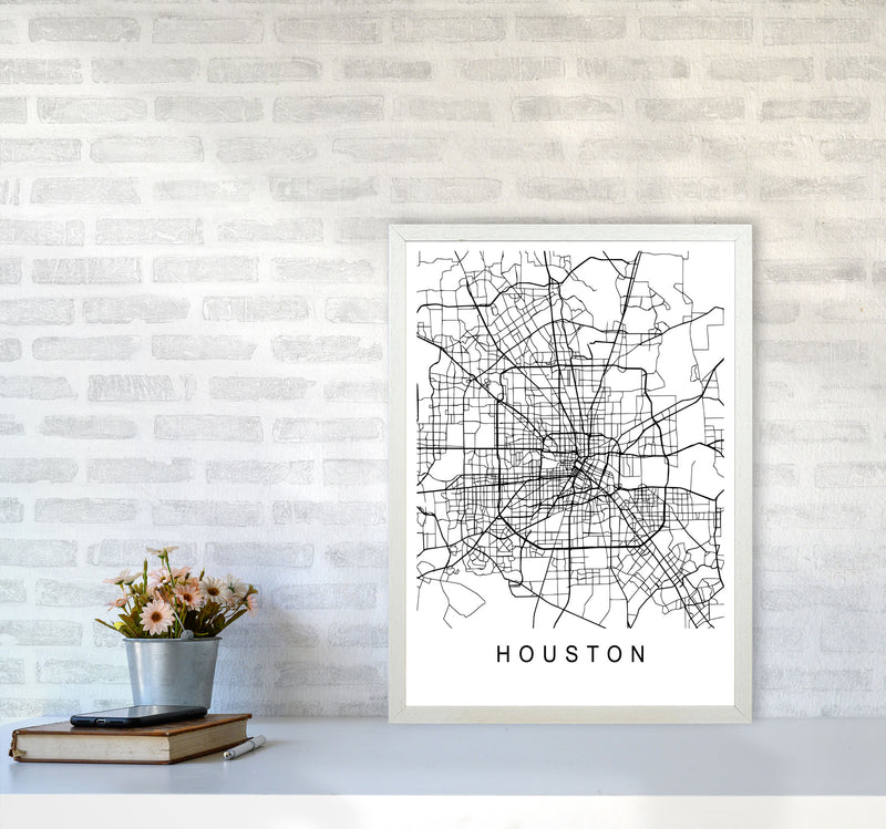 Houston Map Art Print by Pixy Paper A2 Oak Frame