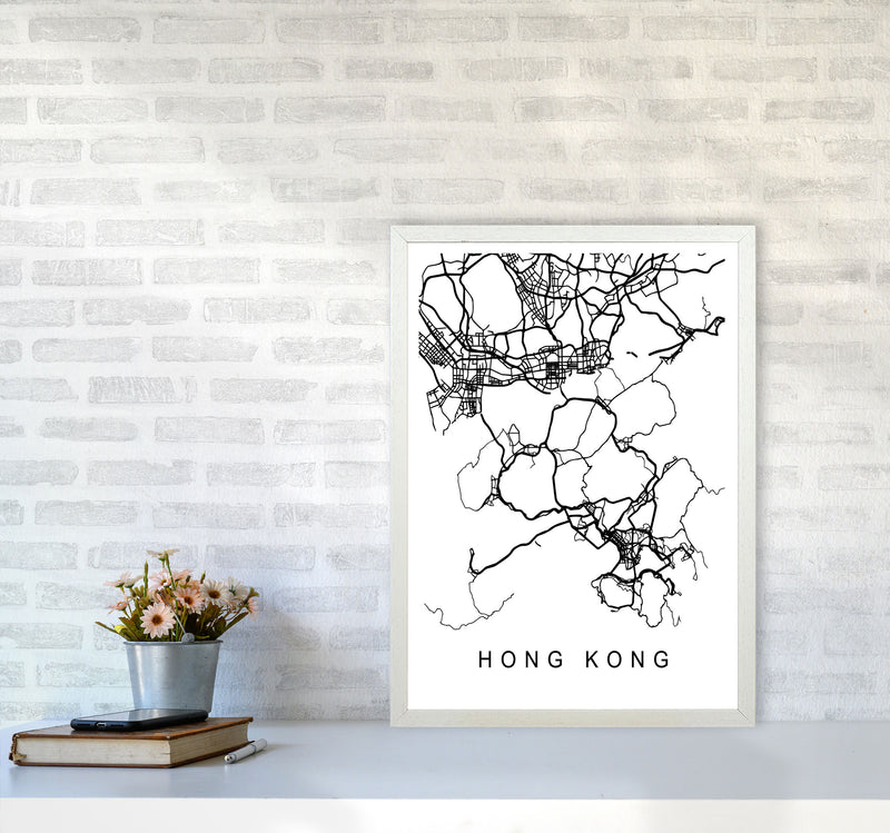 Hong Kong Map Art Print by Pixy Paper A2 Oak Frame