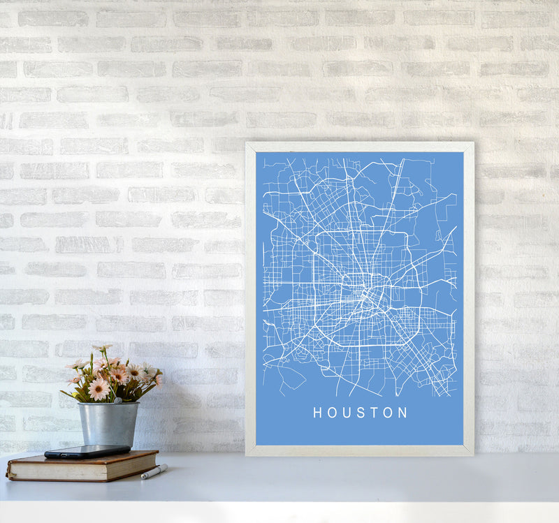 Houston Map Blueprint Art Print by Pixy Paper A2 Oak Frame