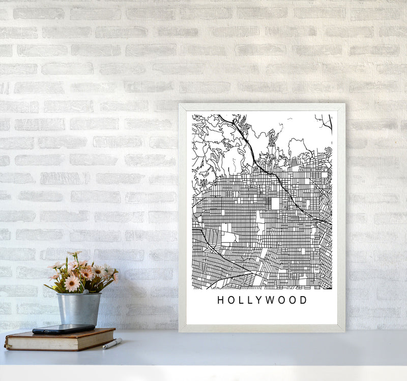 Hollywood Map Art Print by Pixy Paper A2 Oak Frame