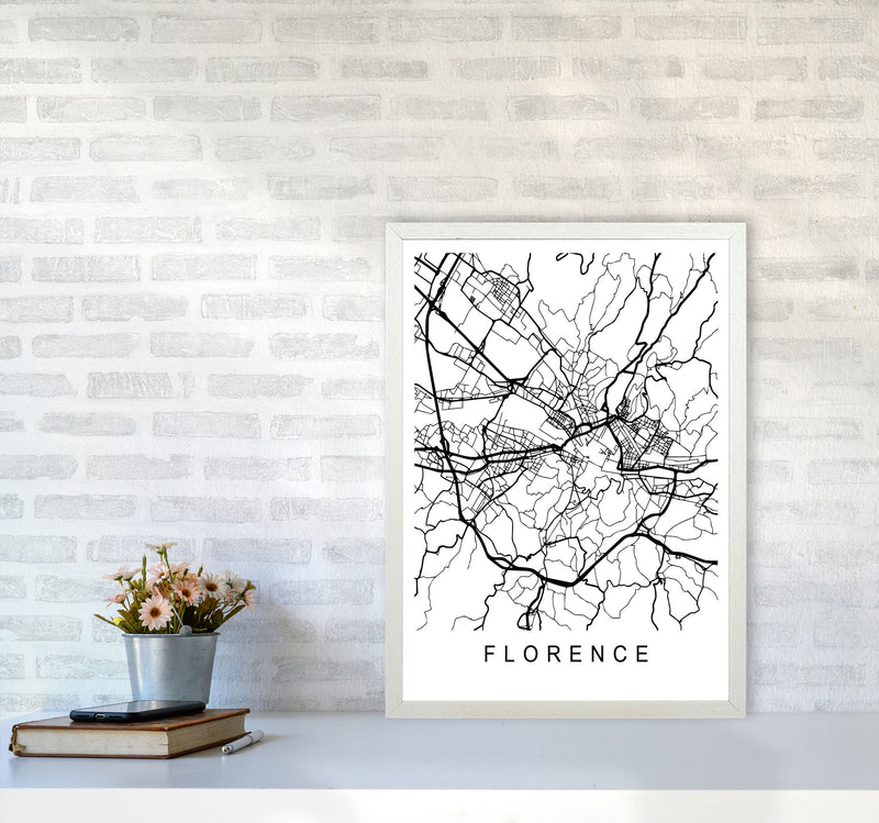 Florence Map Art Print by Pixy Paper A2 Oak Frame