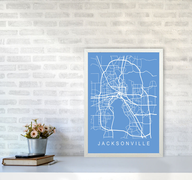 Jacksonville Map Blueprint Art Print by Pixy Paper A2 Oak Frame