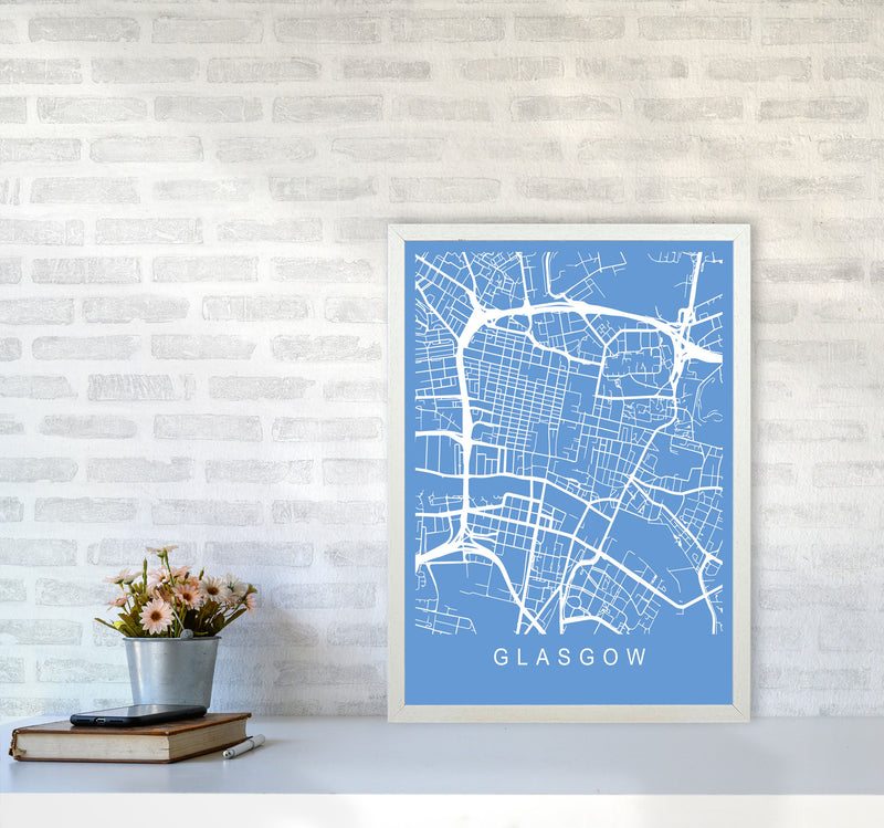 Glasgow Map Blueprint Art Print by Pixy Paper A2 Oak Frame