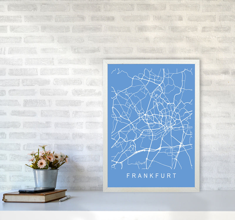 Frankfurt Map Blueprint Art Print by Pixy Paper A2 Oak Frame