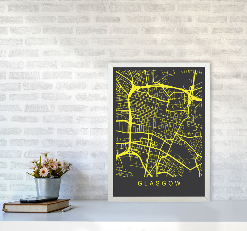 Glasgow Map Neon Art Print by Pixy Paper A2 Oak Frame