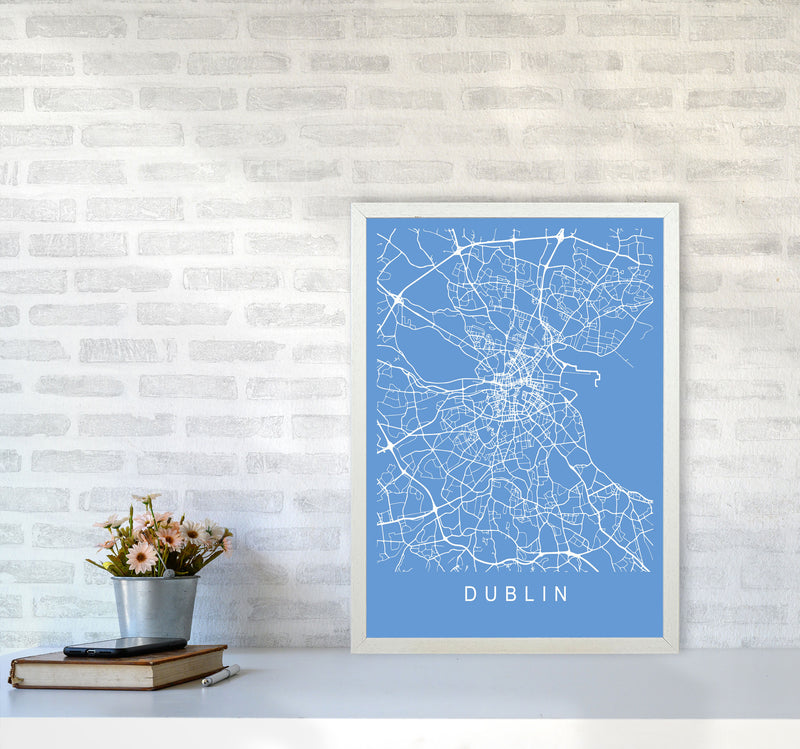 Dublin Map Blueprint Art Print by Pixy Paper A2 Oak Frame