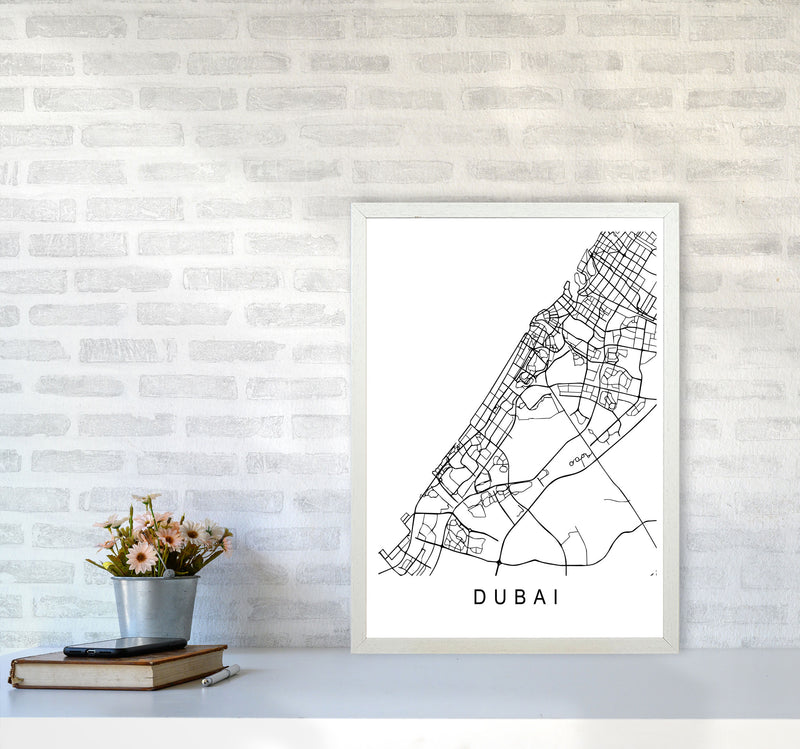Dubai Map Art Print by Pixy Paper A2 Oak Frame