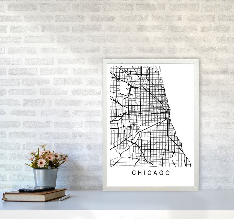 Chicago Map Art Print by Pixy Paper A2 Oak Frame