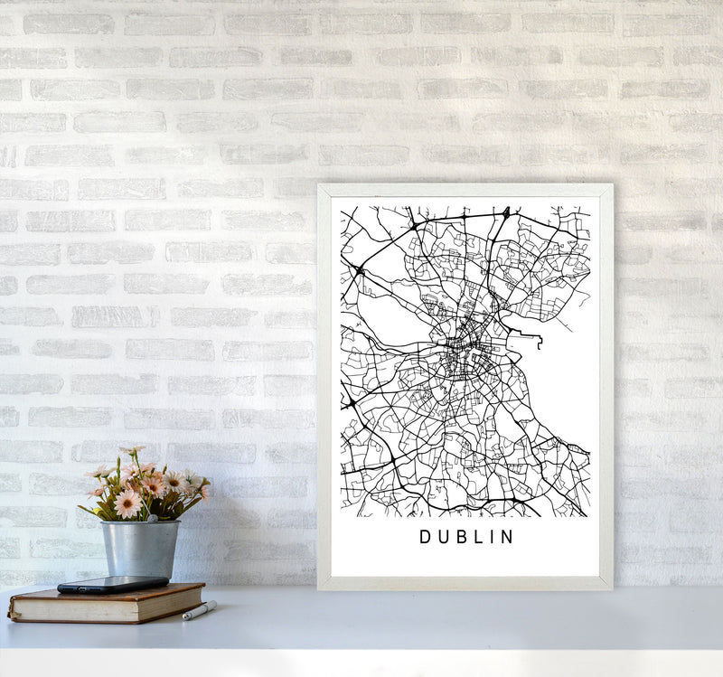 Dublin Map Art Print by Pixy Paper A2 Oak Frame