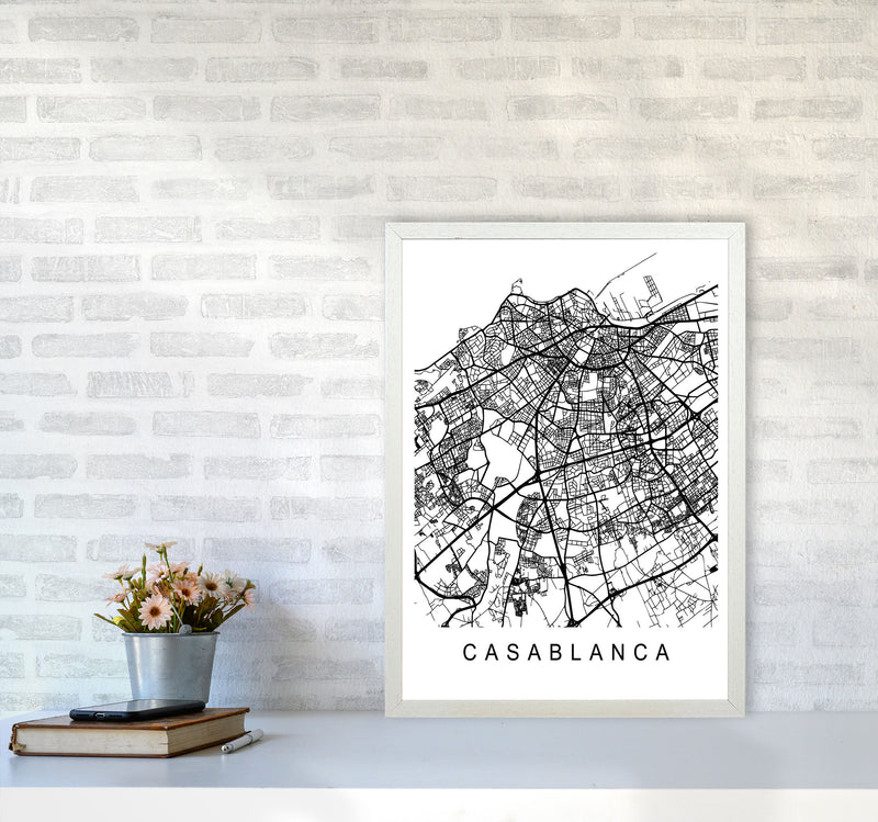 Casablanca Map Art Print by Pixy Paper A2 Oak Frame