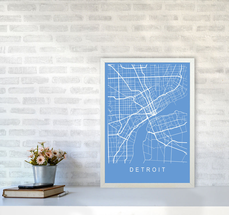 Detroit Map Blueprint Art Print by Pixy Paper A2 Oak Frame