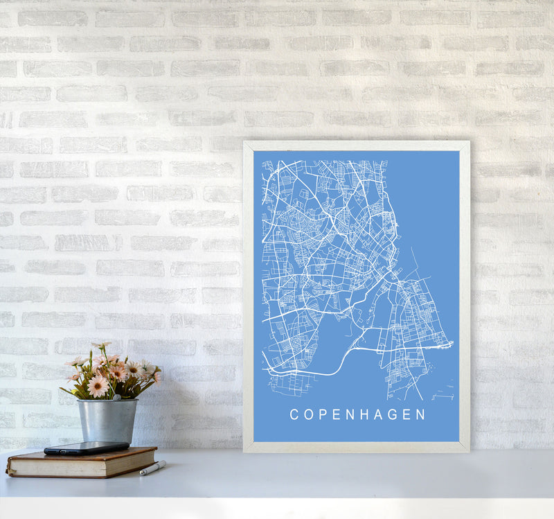 Copenhagen Map Blueprint Art Print by Pixy Paper A2 Oak Frame