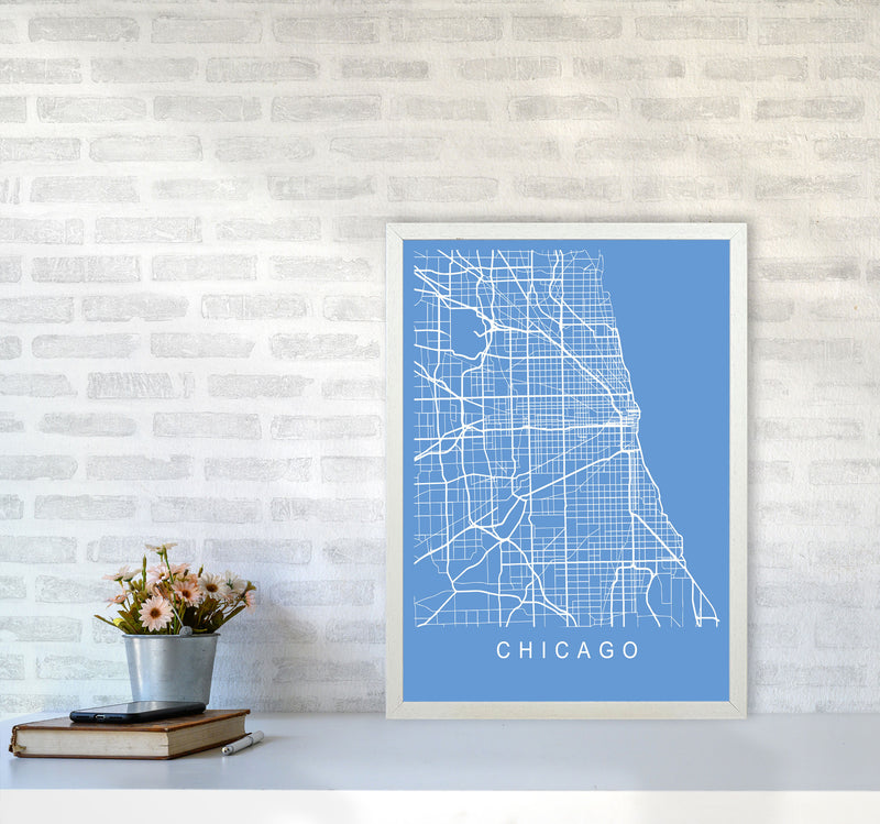 Chicago Map Blueprint Art Print by Pixy Paper A2 Oak Frame