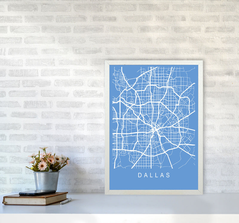 Dallas Map Blueprint Art Print by Pixy Paper A2 Oak Frame
