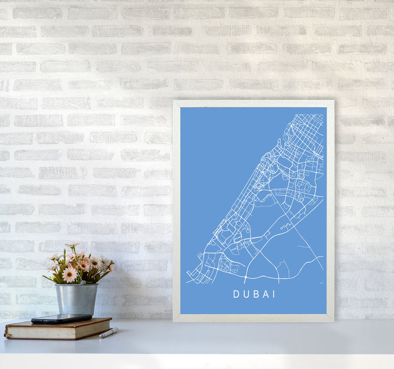 Dubai Map Blueprint Art Print by Pixy Paper A2 Oak Frame