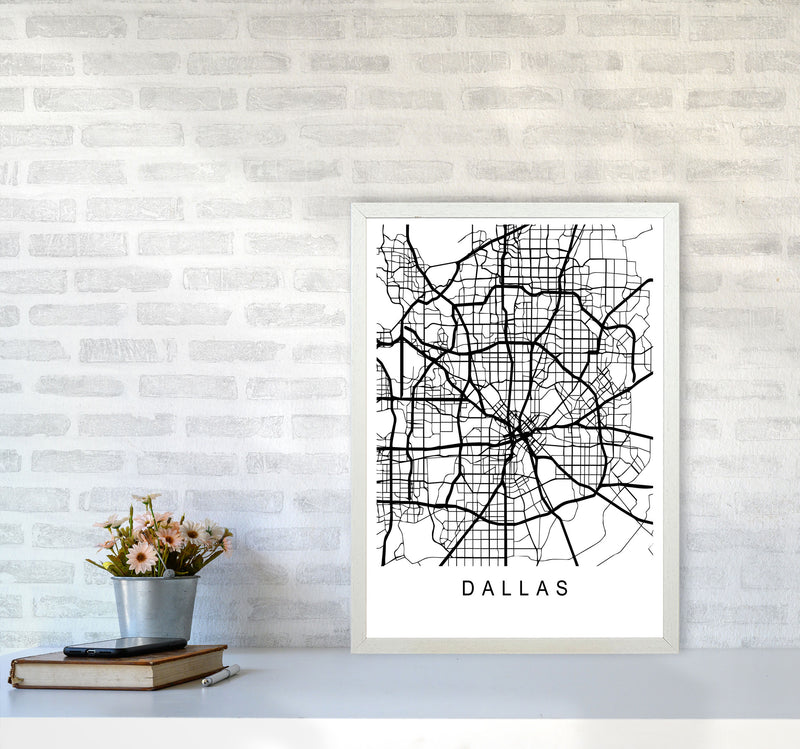 Dallas Map Art Print by Pixy Paper A2 Oak Frame