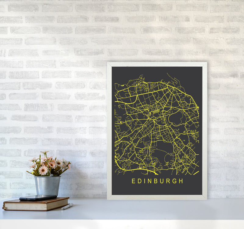 Edinburgh Map Neon Art Print by Pixy Paper A2 Oak Frame