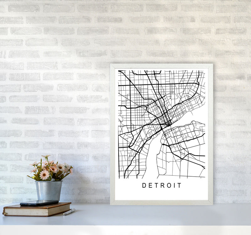Detroit Map Art Print by Pixy Paper A2 Oak Frame