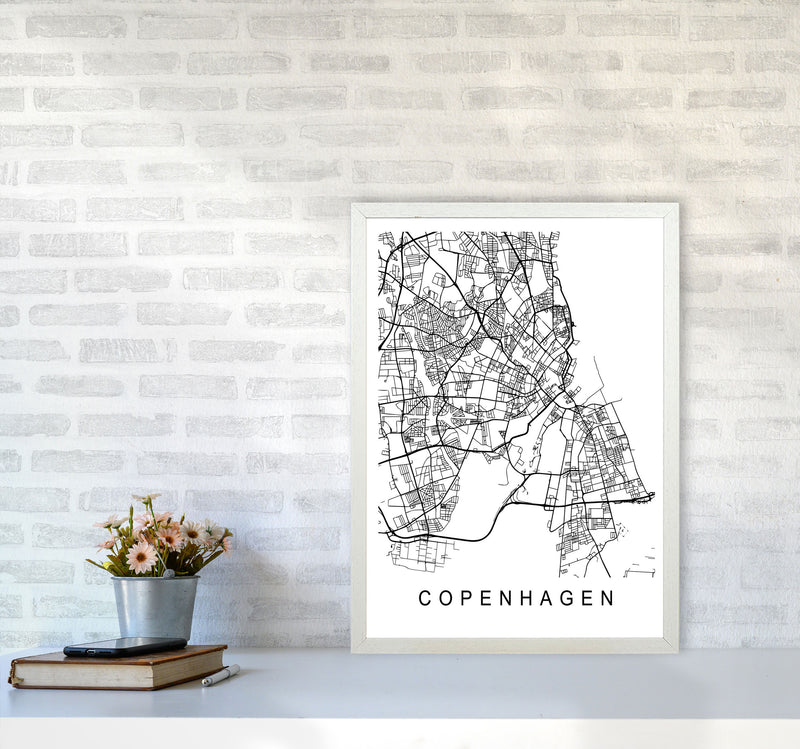 Copenhagen Map Art Print by Pixy Paper A2 Oak Frame