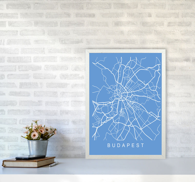 Budapest Map Blueprint Art Print by Pixy Paper A2 Oak Frame