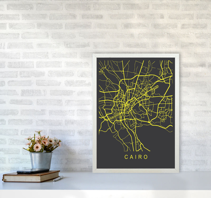 Cairo Map Neon Art Print by Pixy Paper A2 Oak Frame