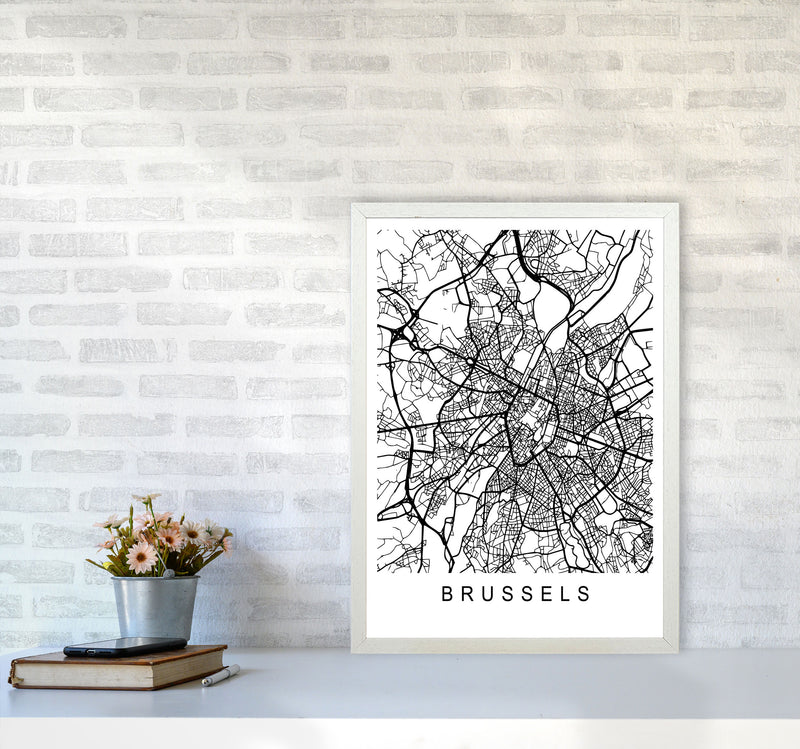 Brussels Map Art Print by Pixy Paper A2 Oak Frame
