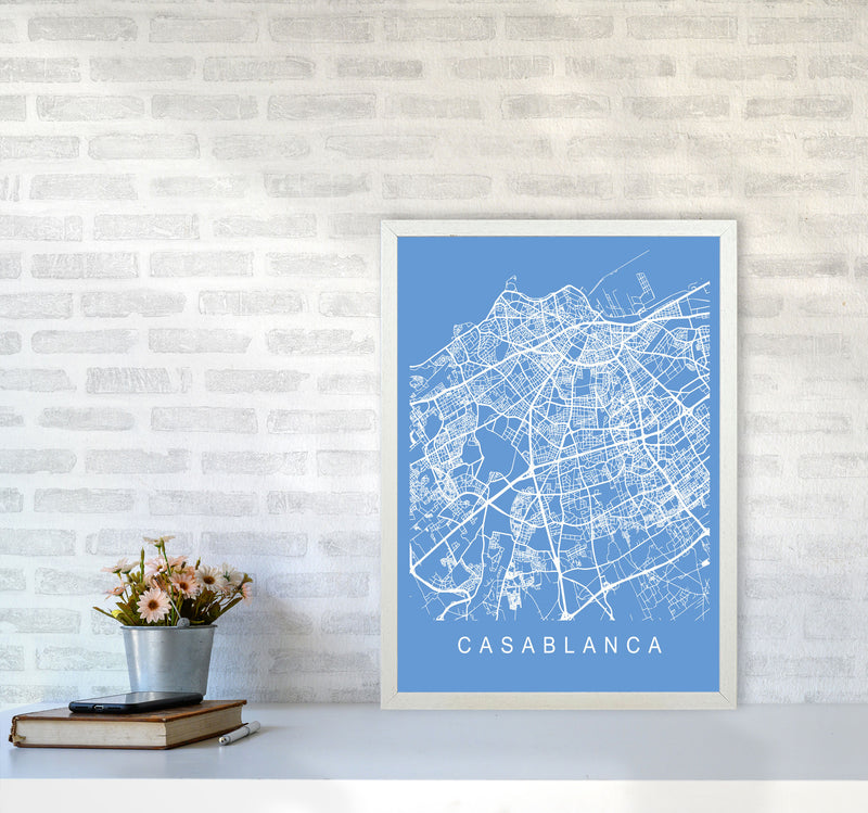 Casablanca Map Blueprint Art Print by Pixy Paper A2 Oak Frame