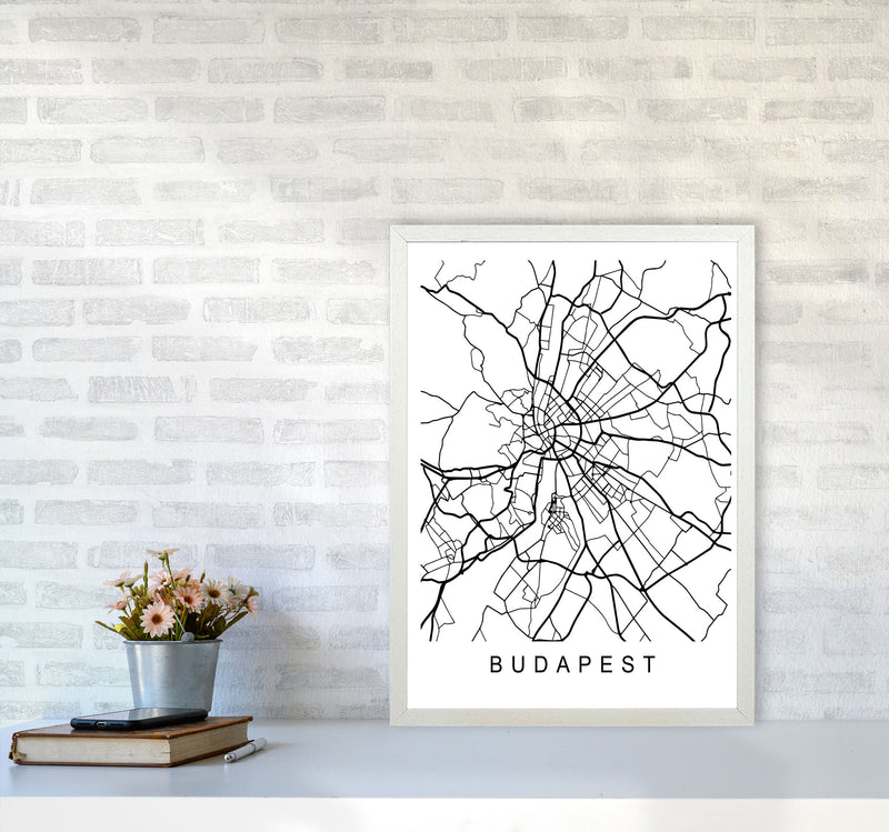 Budapest Map Art Print by Pixy Paper A2 Oak Frame