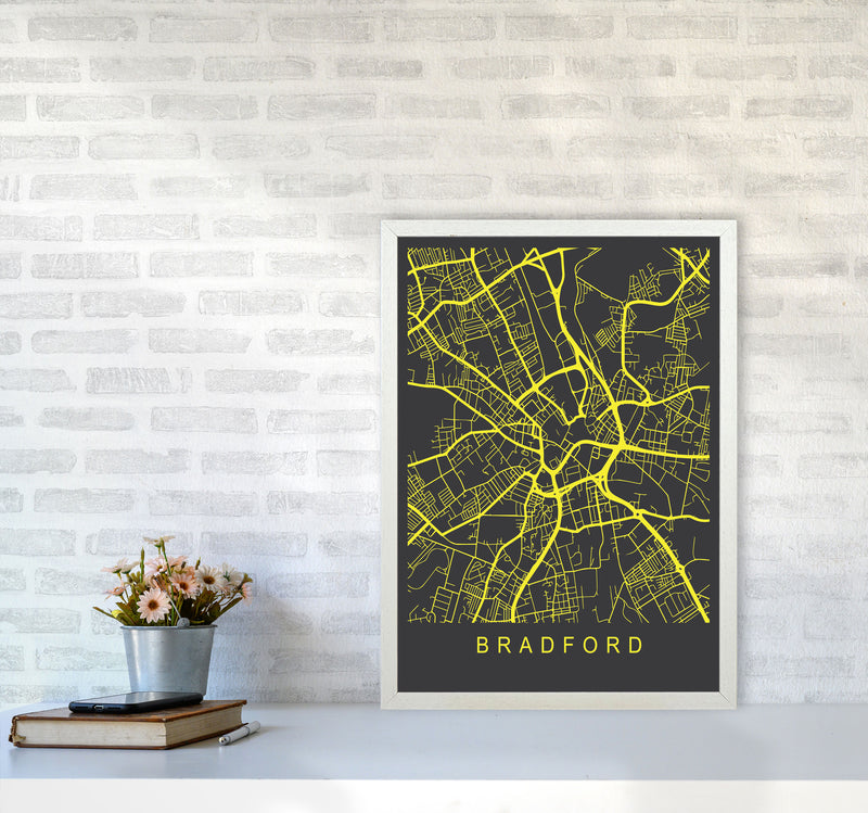 Bradford Map Neon Art Print by Pixy Paper A2 Oak Frame